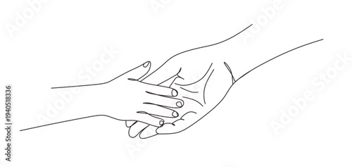 continuous single line drawing of child holding finger of mothers hand  line art vector illustration