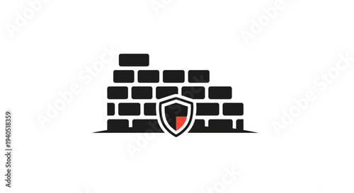 Shield Icon in Front of Brick Wall.