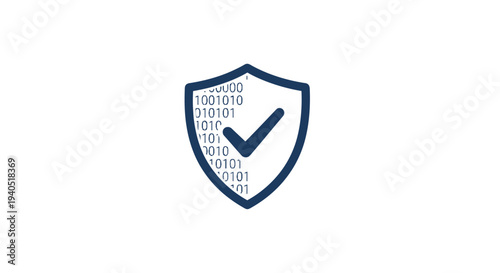 Shield Icon with Checkmark and Binary Code.