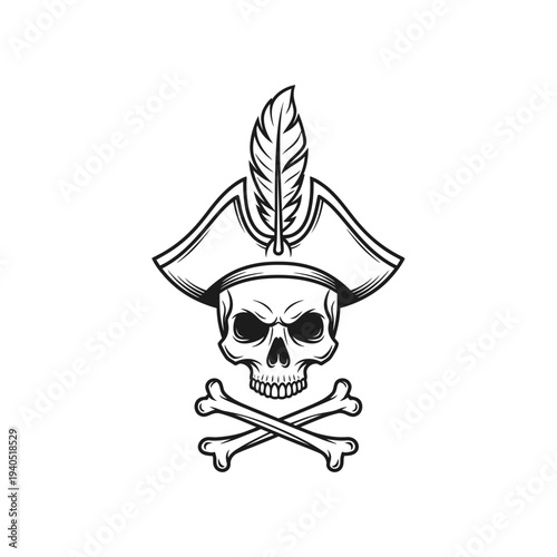 Pirate Skull and Crossbones with Feathered Hat
