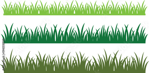 Green grass border set, lawn field silhouette, natural meadow edge, summer garden turf, spring plant landscape, eco environment element
