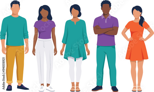 Diverse group of multiracial people standing together in casual fashion, representing community, teamwork, unity, and modern inclusive corporate culture