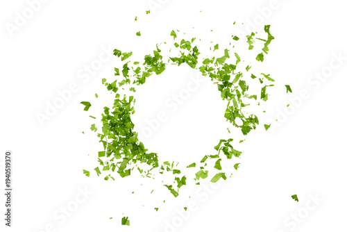 round frame of choppes fresh green herbs and parsley leaves isolated on white or transparent png