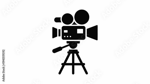 Vector film camera icon on tripod