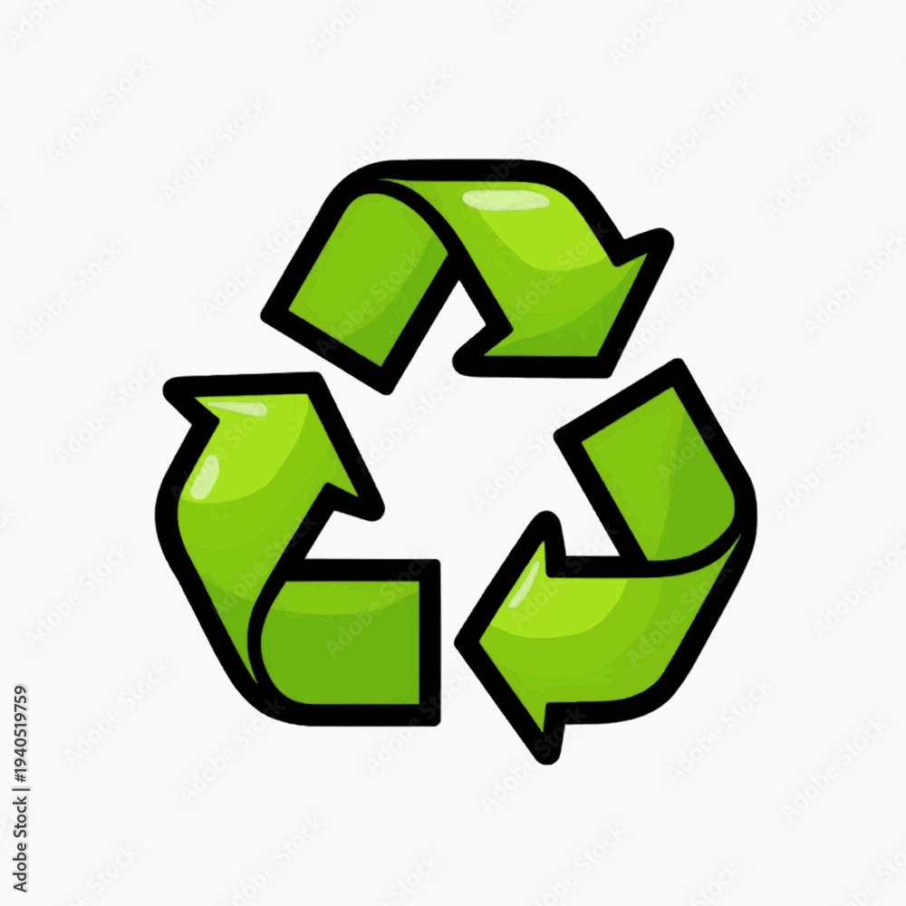 Fototapeta premium A green recycling symbol with three arrows on a white background