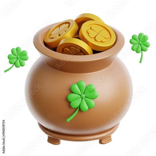 Foto Lucky Pot Of Gold Coins 3d Illustration
