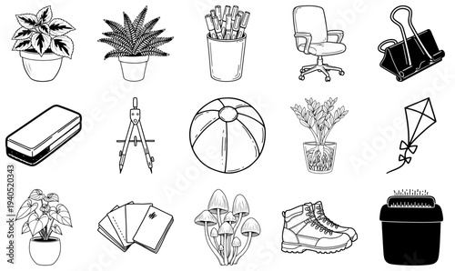 Black and white office school supplies and nature office supplies