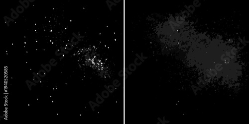 Abstract black background with scattered white and gray speckles