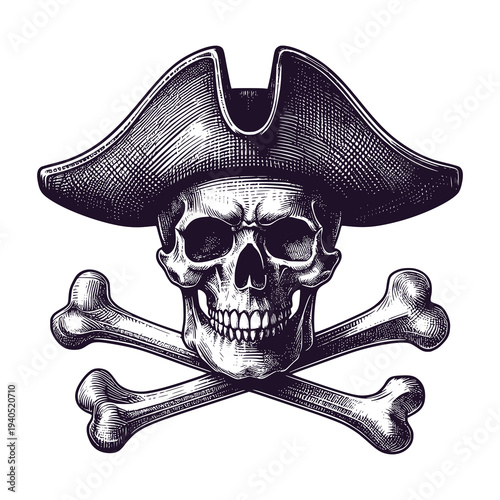skull wearing a pirate hat with crossbones