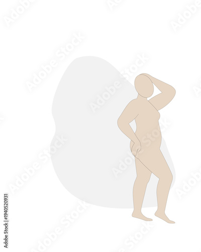 Curvy woman body poster layout. Female silhouette with copy space. Body positivity template