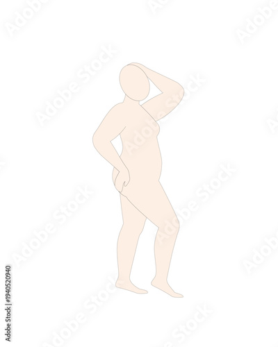 Curvy woman side view pose. Female body silhouette. Body positivity vector illustration