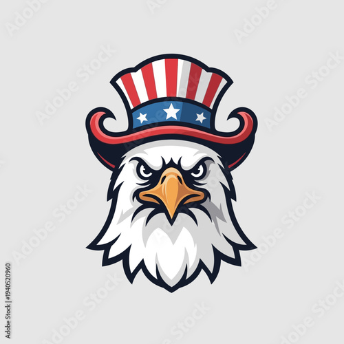 Patriotic Eagle Wearing Uncle Sam Hat - American Symbol of Freedom and Independence