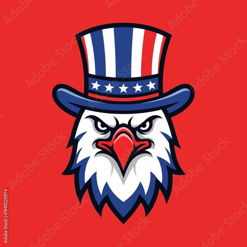 Patriotic Eagle Wearing Uncle Sam Hat - American Symbol of Freedom and Independence