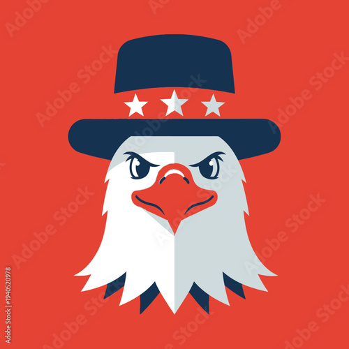 Patriotic Eagle Wearing Uncle Sam Hat with Stars - American Symbol