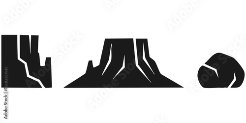 Desert Landscape Silhouette Set: Monument Valley Mesa Butte, Plateau, and Rock Formation Icons