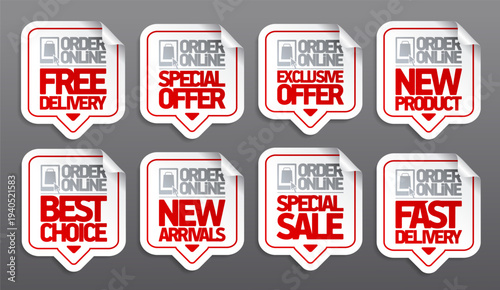 Order online stickers set - free and fast delivery, special offer, exclusive offer, new product, best choice, new arrivals and special sale
