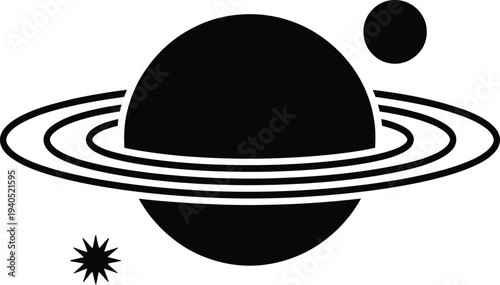 Vector illustration of Saturn planet with rings and moons