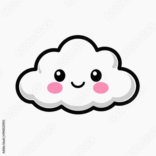 A cute cartoon cloud with a smiling face and rosy cheeks on a white background