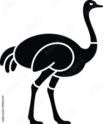 Vector ostrich icon in black and white