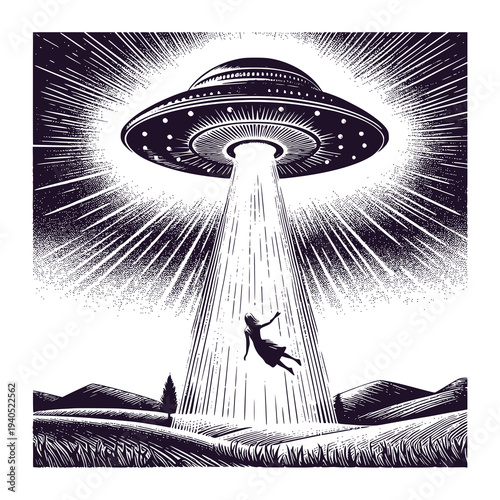 UFO kidnapping a woman at night