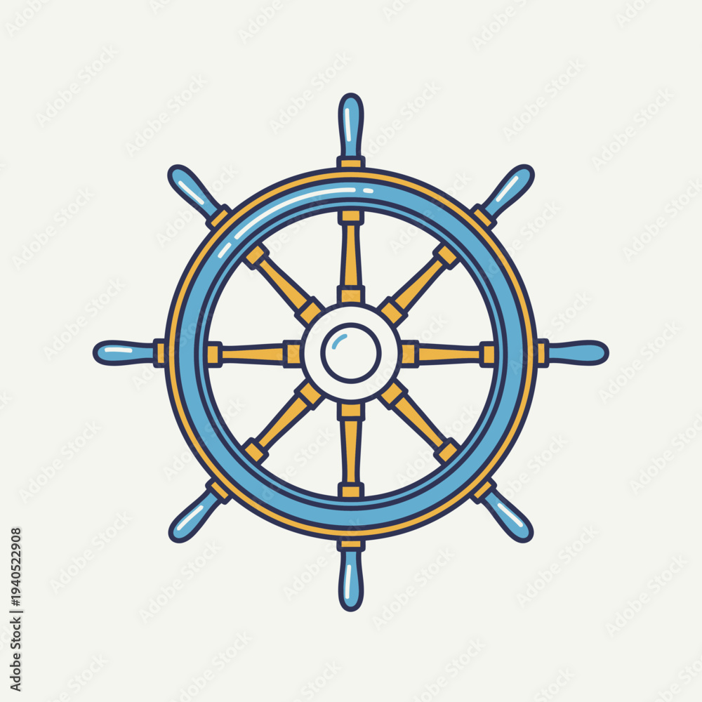 Fototapeta premium Nautical Ship's Wheel Icon, Steering Wheel, Marine Navigation Symbol, Vector Illustration