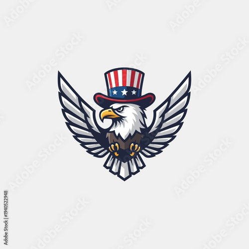 Patriotic Eagle Wearing Uncle Sam Hat, American Flag Colors, Symbol of Freedom and USA