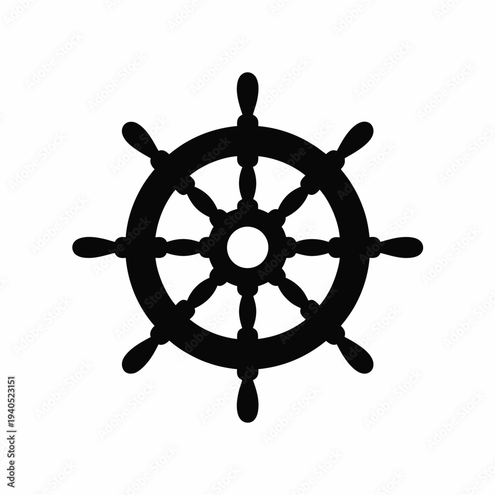 Obraz premium Black ship wheel icon vector