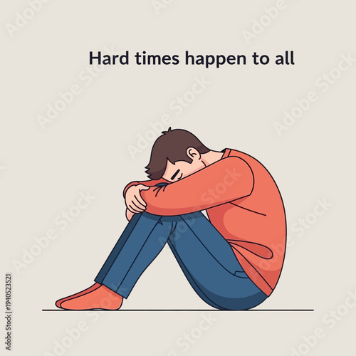 Sad man curled up in fetal position, feeling depressed, lonely, and overwhelmed by hard times.