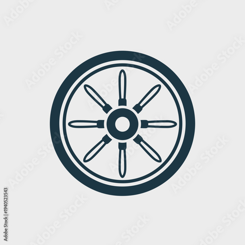 Ship Steering Wheel Icon, Nautical Navigation Symbol, Marine Control Element