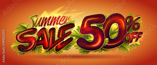 Summer sale 50 percent off, summer discounts vector web banner template