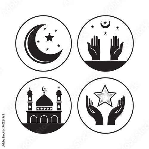 Ramadan vector icons set, Lantern and Crescent Moon, Vector Illustration, Silhouette design, Modern Islamic, Ramadan Kareem, Graphic, Minimal Ramadan Mubarak,  Lantern Art, 
Traditional, Elegant,