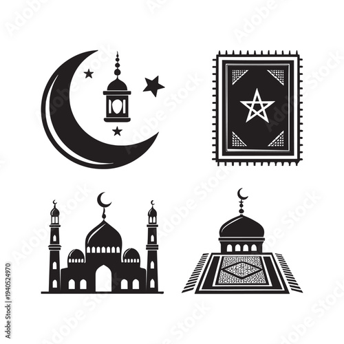 Ramadan vector icons set, Lantern and Crescent Moon, Vector Illustration, Silhouette design, Modern Islamic, Ramadan Kareem, Graphic, Minimal Ramadan Mubarak,  Lantern Art, 
Traditional, Elegant,