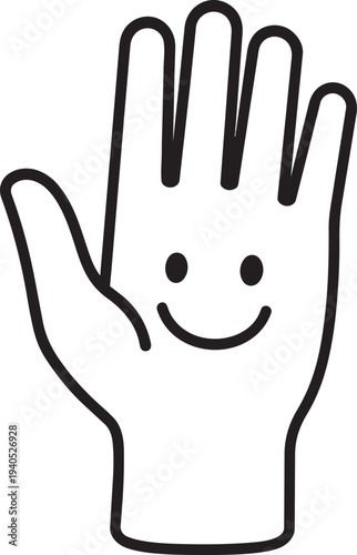 Human hand showing happy smiling face outline icon representing social interaction sensory touch and friendly preschool therapy