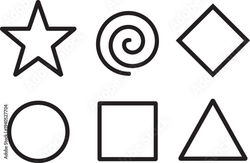 Various geometric shapes star circle square triangle outline icon representing visual recognition logic and basic preschool education
