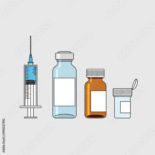 Medical Syringe and Pharmaceutical Bottles: Healthcare, Medicine, and Treatment