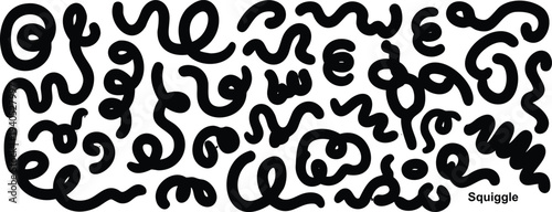 Black abstract squiggly lines pattern on white background