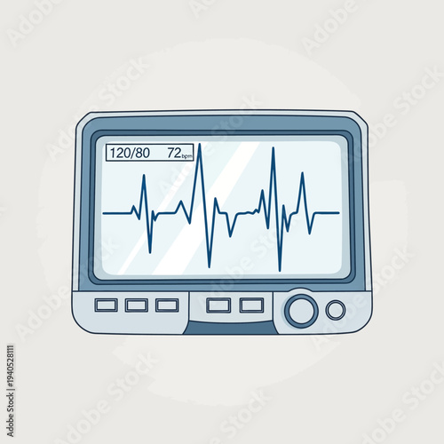 Medical Monitor Displaying Heartbeat and Blood Pressure Readings