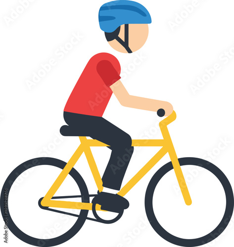 Cyclist riding yellow bike with blue helmet