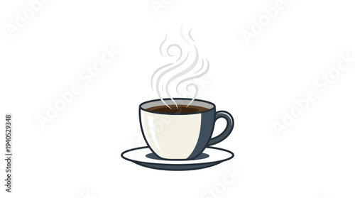 Steaming Cup of Coffee on Saucer.