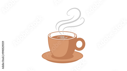 Steaming Coffee Cup on Saucer Illustration.