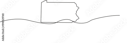 Illustration of pennsylvania state map outline with abstract wave line