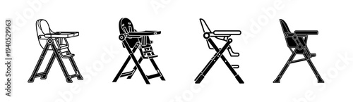 Collection of Four Different Styles of Baby High Chairs in Silhouette