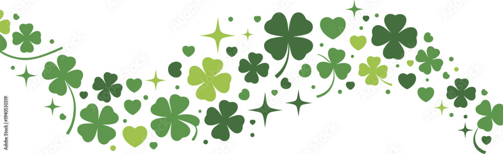 Obraz premium Green shamrock and clover leaf border design, with lucky four leaf clovers for St Patricks Day