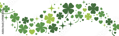 Green shamrock and clover leaf border design, with lucky four leaf clovers for St Patricks Day
