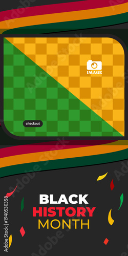 Black History Month. Red, yellow and green wave element vertical banner design, African - American celebration