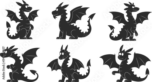 cute dragon vector, cartoon dragon character, dragon silhouette icon, fantasy dragon illustration, winged dragon cartoon, baby dragon mascot, mythical dragon creature