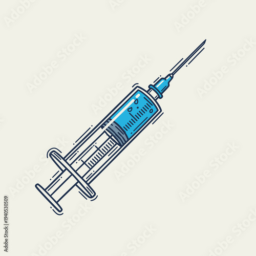 Medical syringe with blue liquid and needle, healthcare, vaccination, injection, medical equipment, close-up