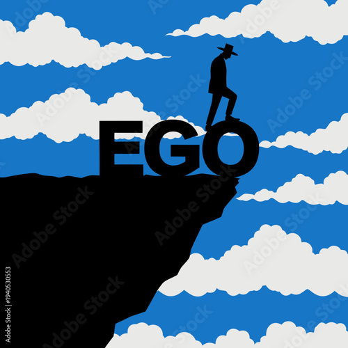 Man standing on edge of cliff with ego