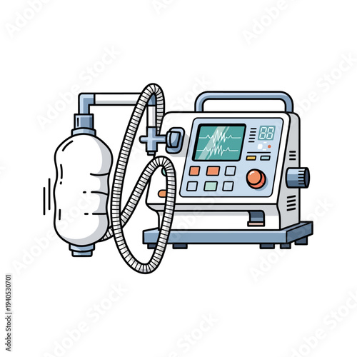 Medical ventilator machine with breathing circuit and display screen