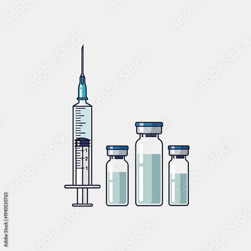 Medical Syringe and Vials Illustration: Vaccination, Healthcare, and Science Concept